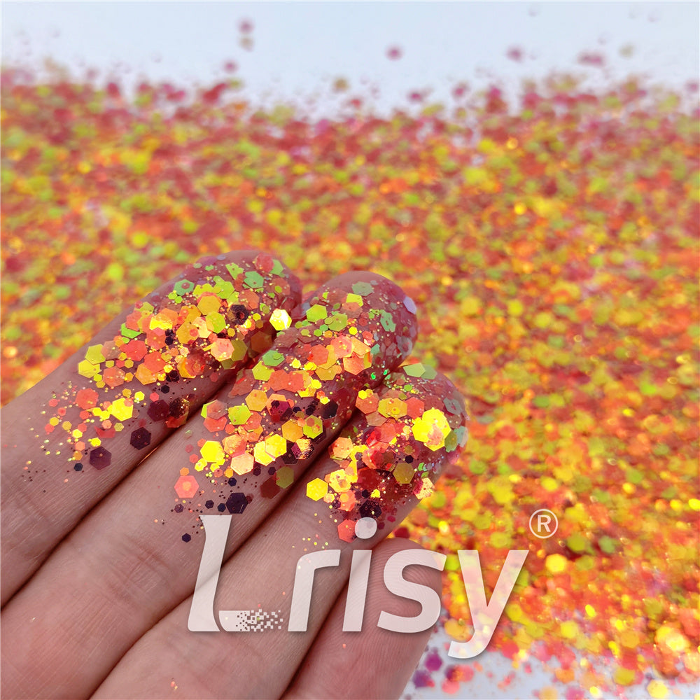 General Mixed High Brightness Iridescent Orange Red Glitter FC338