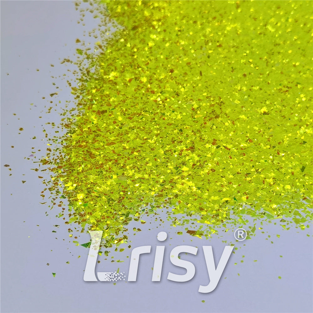 Fluorescent Green High Brightness Iridescent Cellophane Glitter Shards (Flakes) FC330 2x2