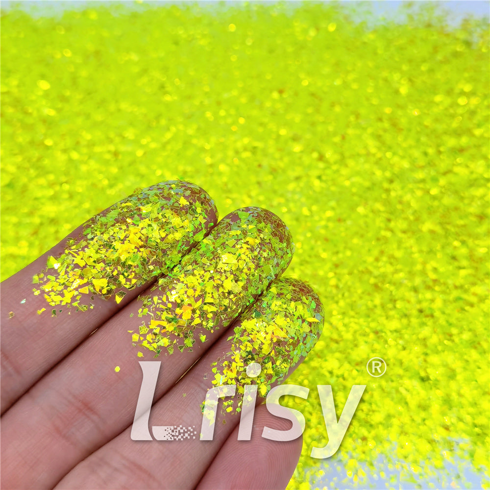 Fluorescent Green High Brightness Iridescent Cellophane Glitter Shards (Flakes) FC330 2x2