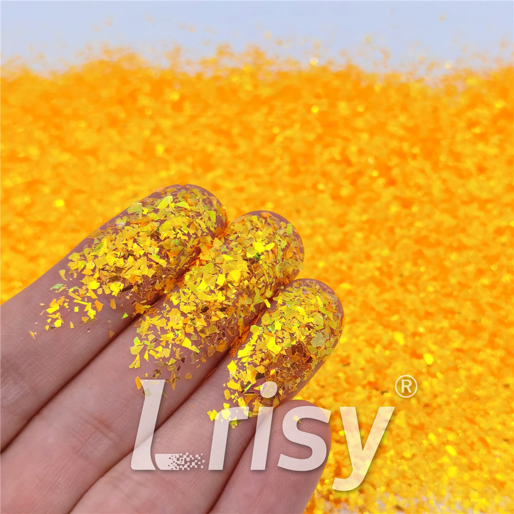 Fluorescent Orange High Brightness Iridescent Cellophane Glitter Shards (Flakes) FC335 2x2