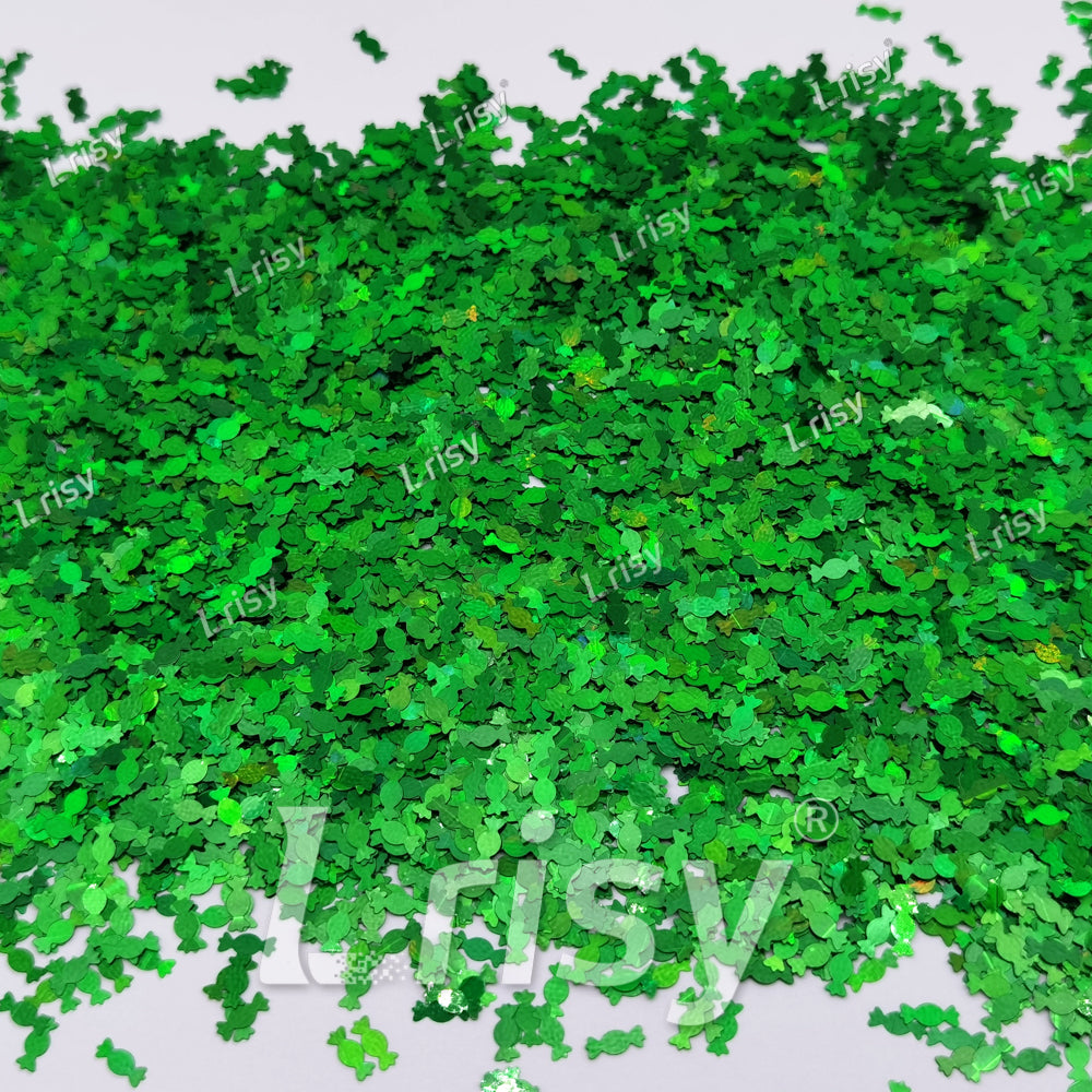 6mm Candy Sweets Shaped Holographic Green Glitter LB0600