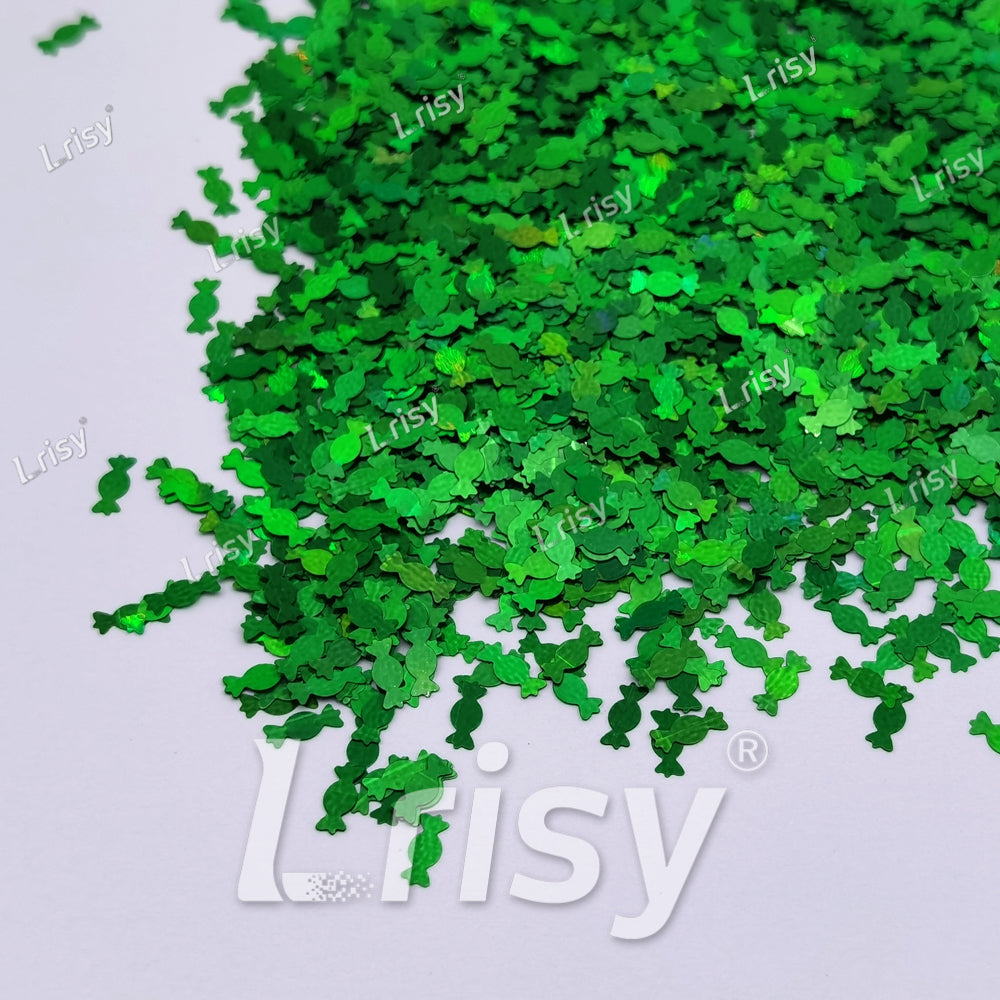 6mm Candy Sweets Shaped Holographic Green Glitter LB0600