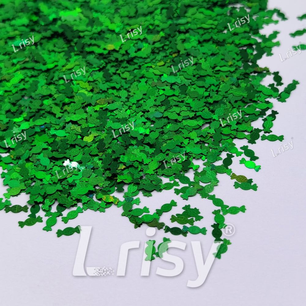 6mm Candy Sweets Shaped Holographic Green Glitter LB0600