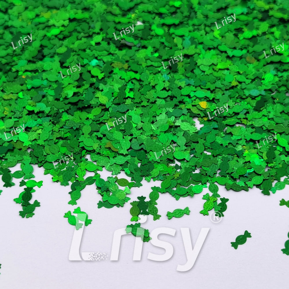 6mm Candy Sweets Shaped Holographic Green Glitter LB0600