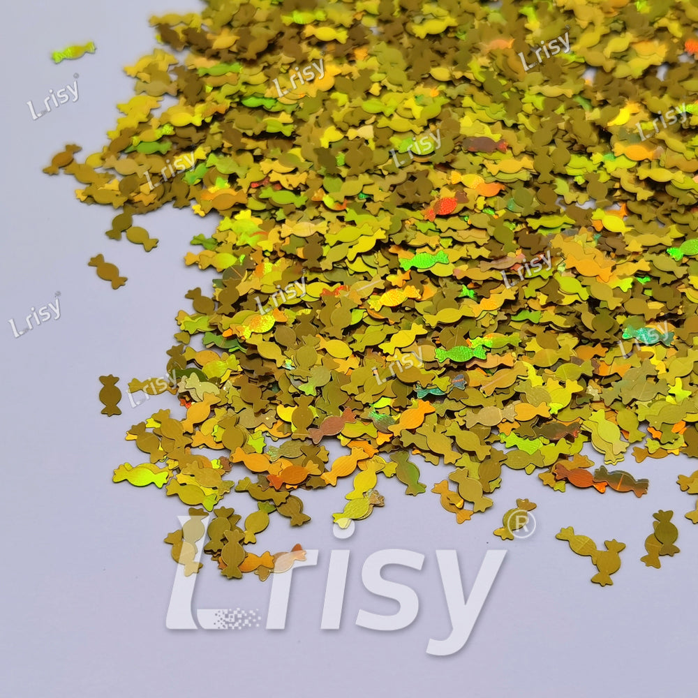 6mm Candy Sweets Shaped Holographic Gold Glitter LB0210