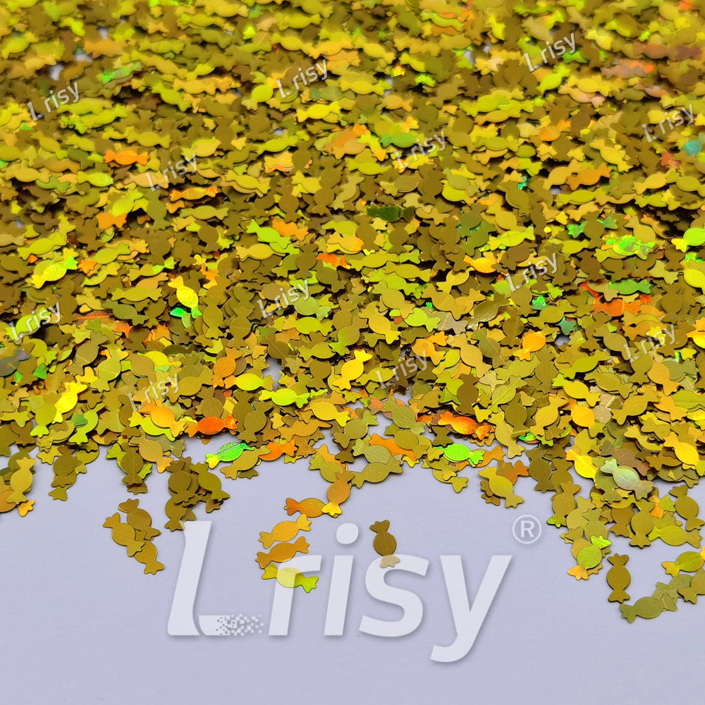 6mm Candy Sweets Shaped Holographic Gold Glitter LB0210