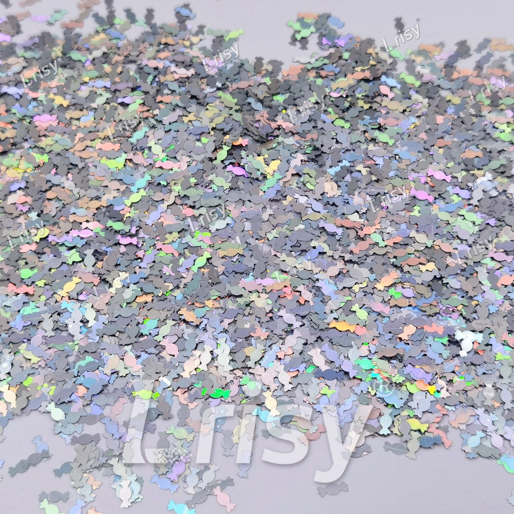 6mm Candy Sweets Shaped Holographic Silver Glitter LB0100