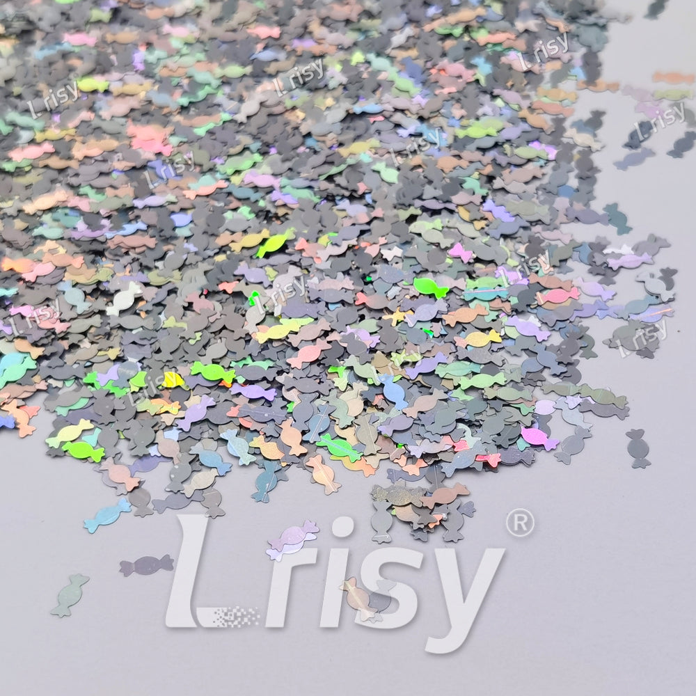 6mm Candy Sweets Shaped Holographic Silver Glitter LB0100