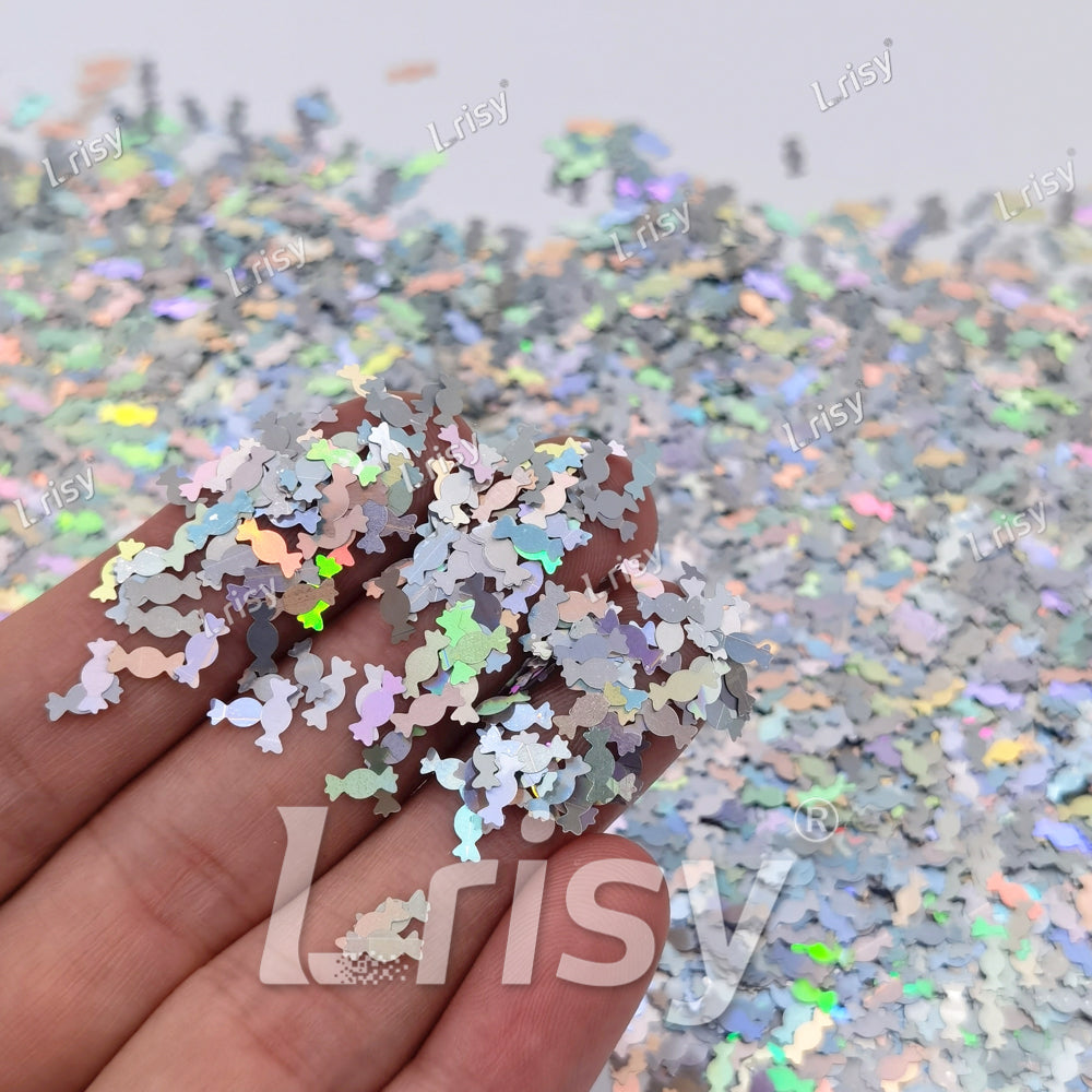 6mm Candy Sweets Shaped Holographic Silver Glitter LB0100