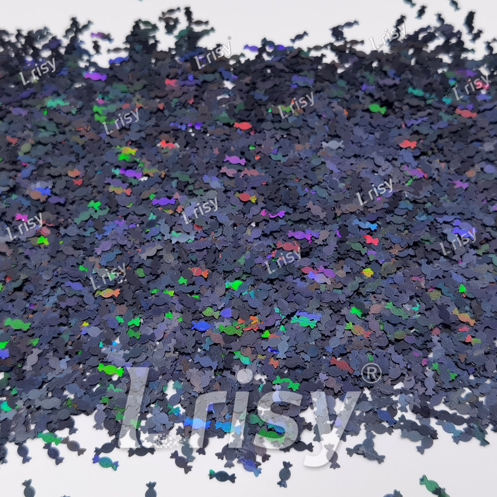 6mm Candy Sweets Shaped Holographic Black Glitter LB01000