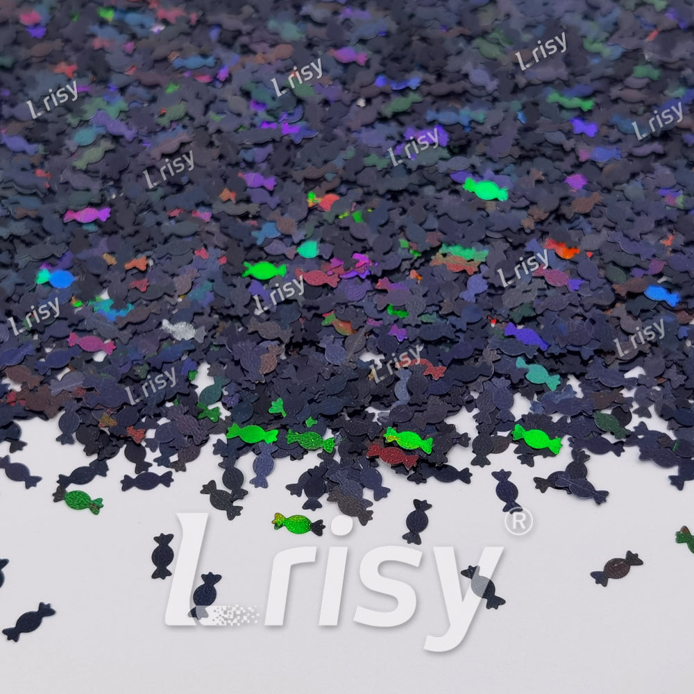 6mm Candy Sweets Shaped Holographic Black Glitter LB01000