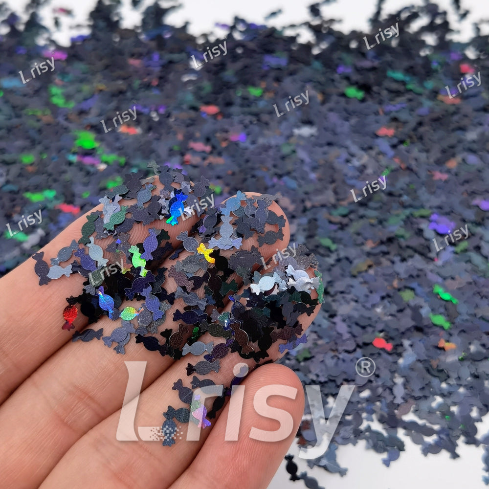 6mm Candy Sweets Shaped Holographic Black Glitter LB01000