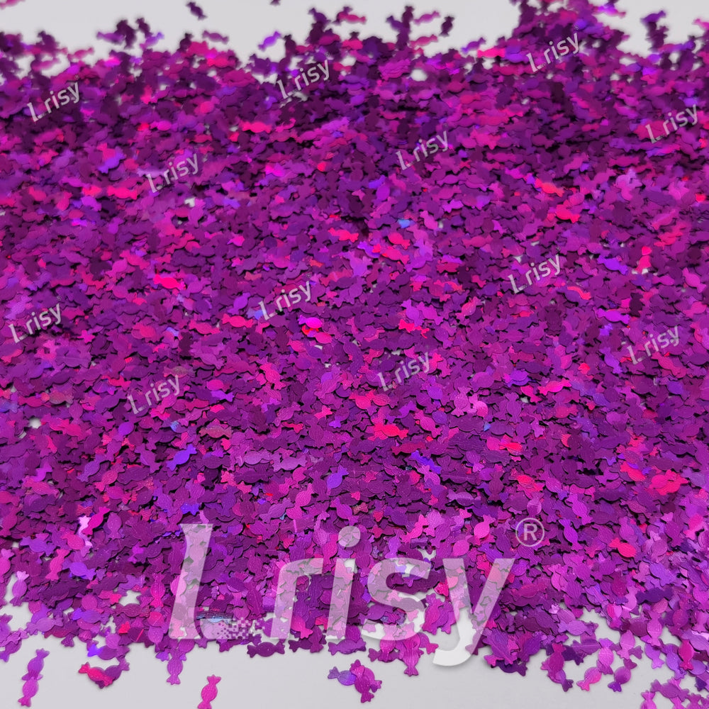 6mm Candy Sweets Shaped Holographic Purple Glitter LB0800