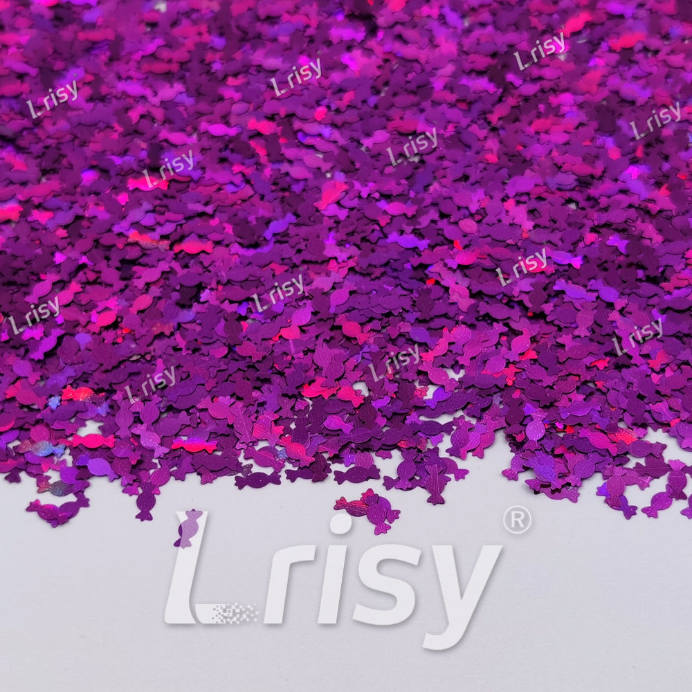6mm Candy Sweets Shaped Holographic Purple Glitter LB0800