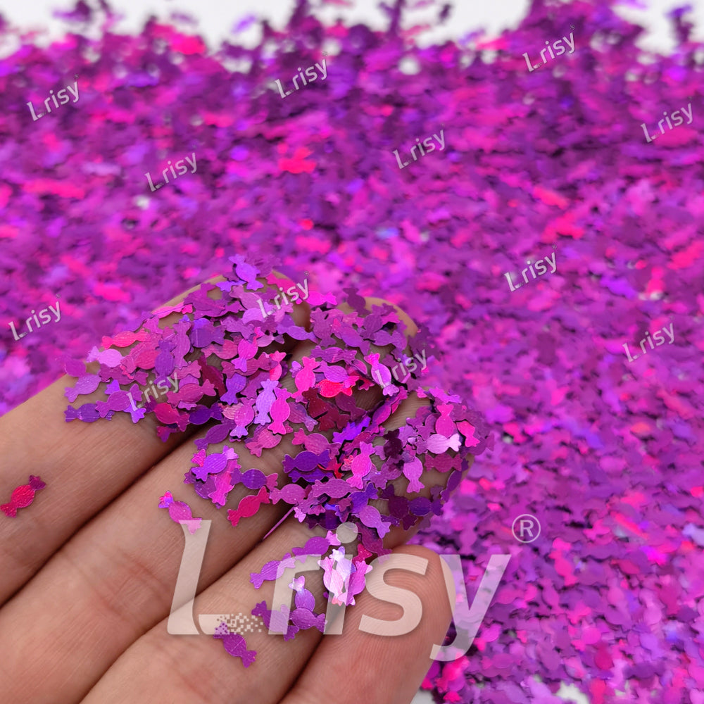 6mm Candy Sweets Shaped Holographic Purple Glitter LB0800