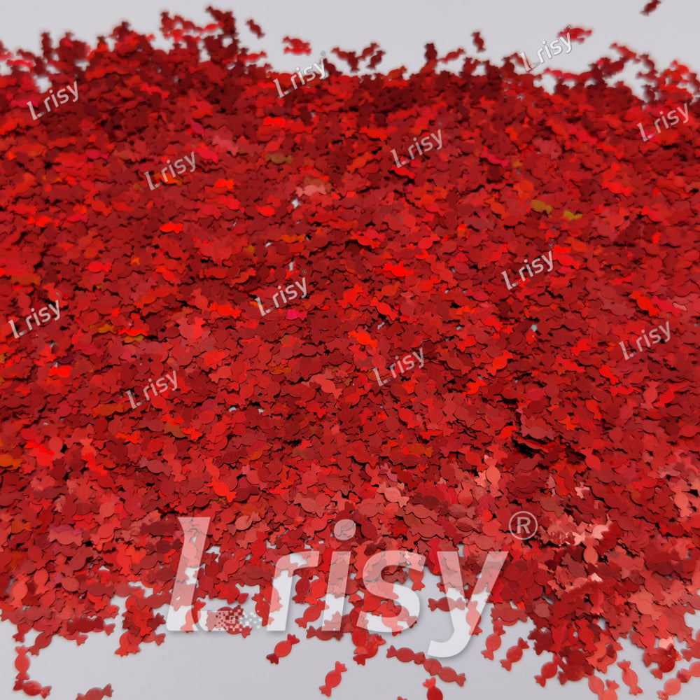 6mm Candy Sweets Shaped Holographic Red Glitter LB0300