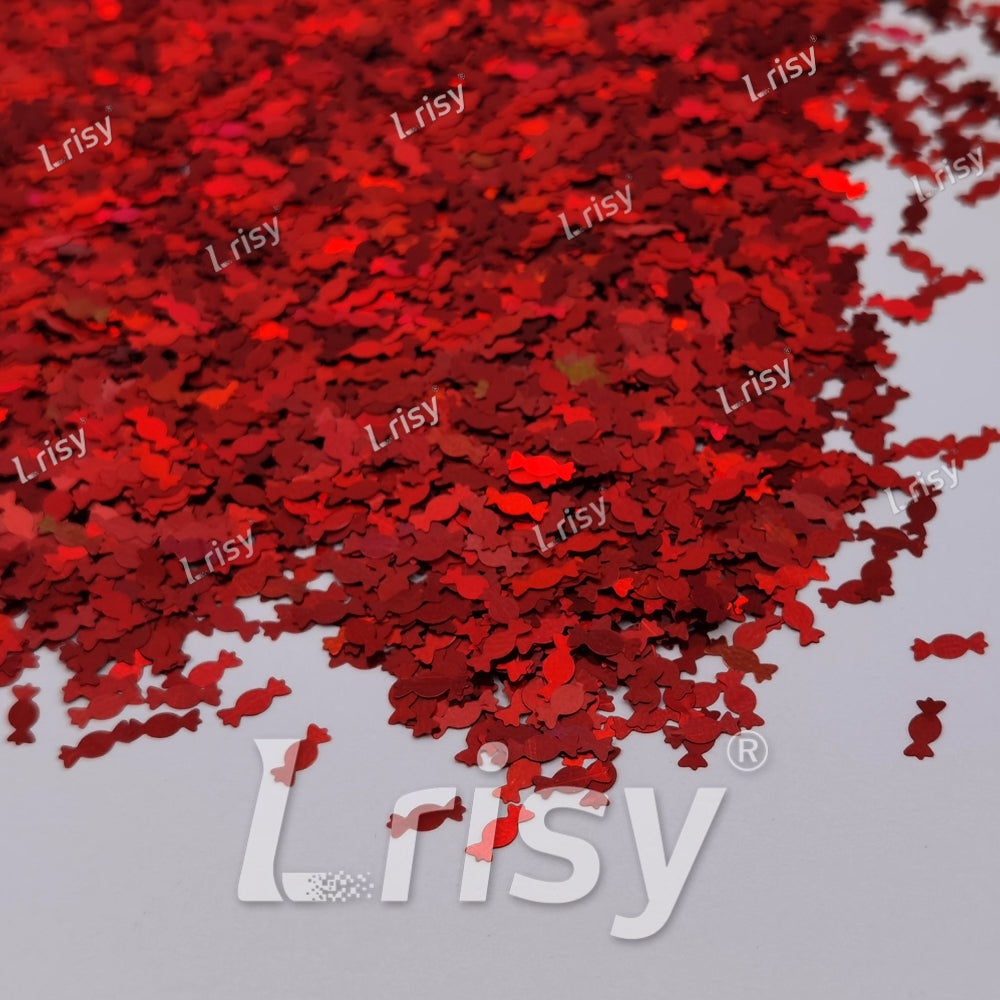 6mm Candy Sweets Shaped Holographic Red Glitter LB0300