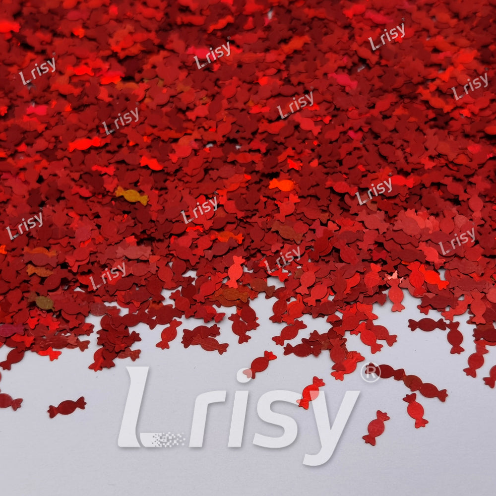 6mm Candy Sweets Shaped Holographic Red Glitter LB0300