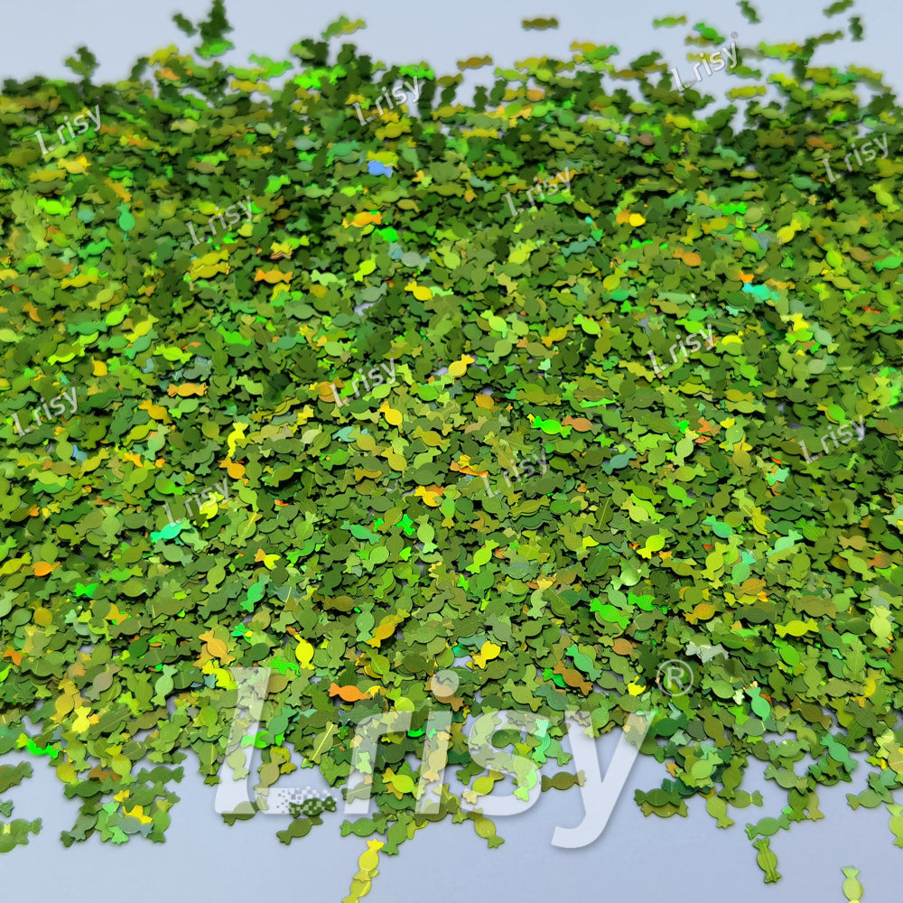 6mm Candy Sweets Shaped Holographic Green Glitter LB0601