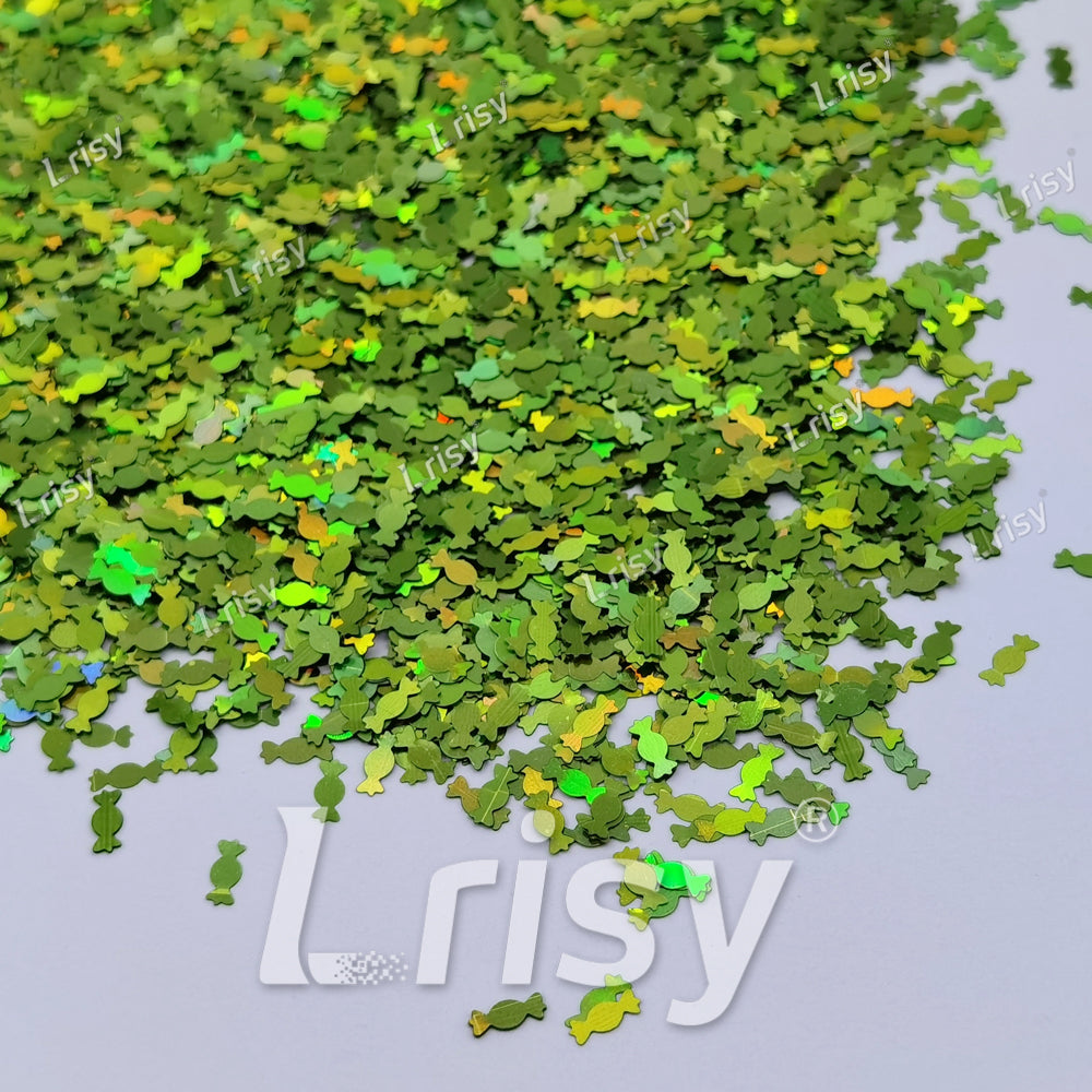 6mm Candy Sweets Shaped Holographic Green Glitter LB0601