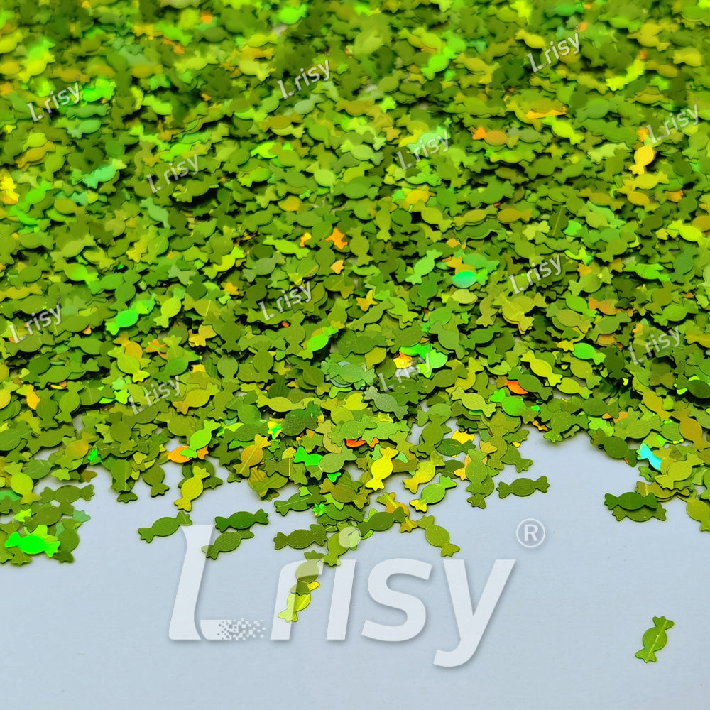6mm Candy Sweets Shaped Holographic Green Glitter LB0601