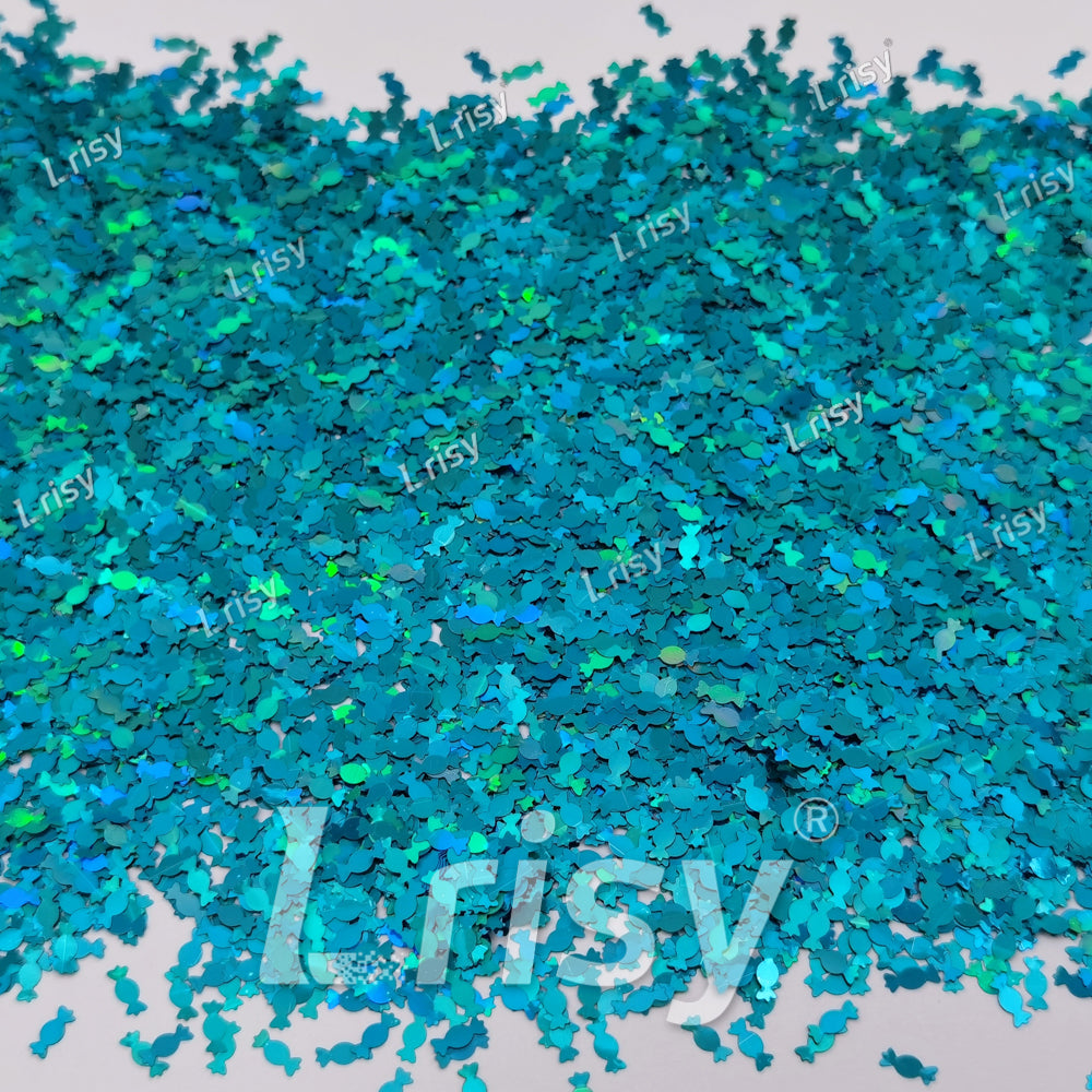 6mm Candy Sweets Shaped Holographic Lake Blue Glitter LB0701