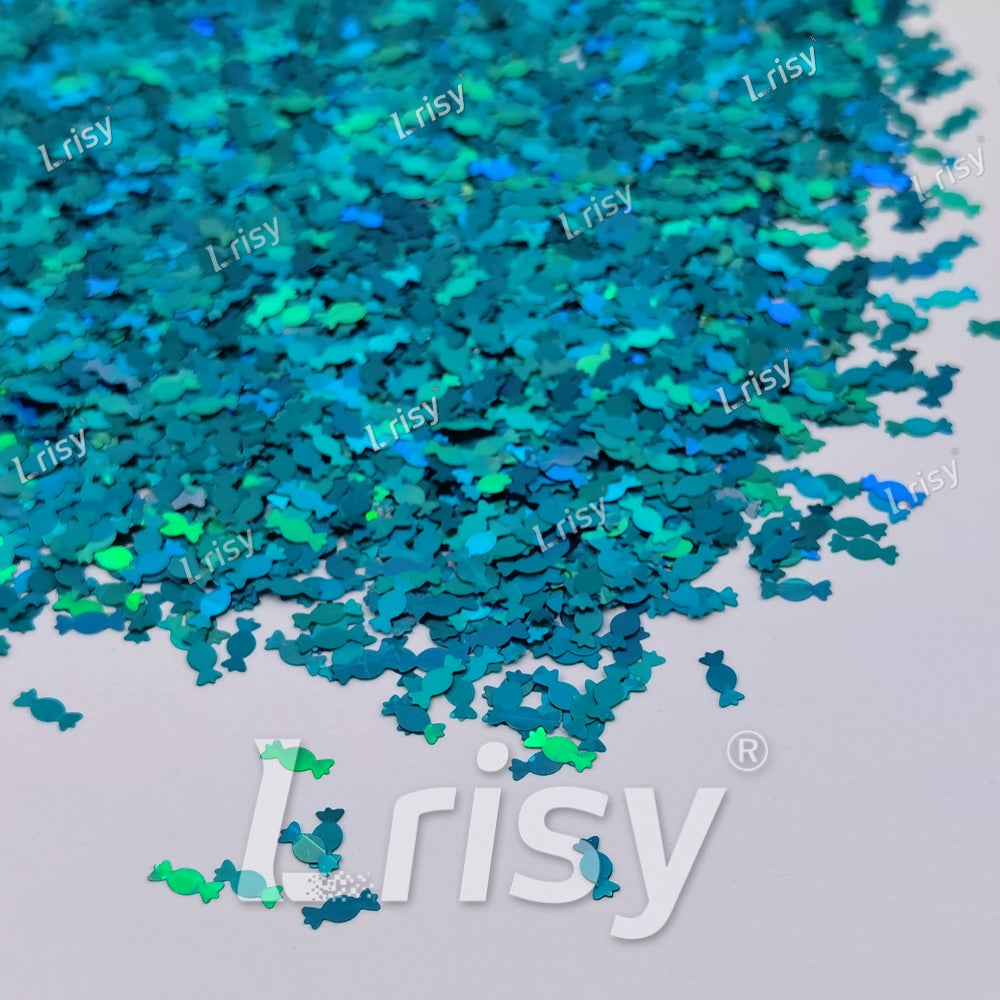 6mm Candy Sweets Shaped Holographic Teal Green Glitter LB0702