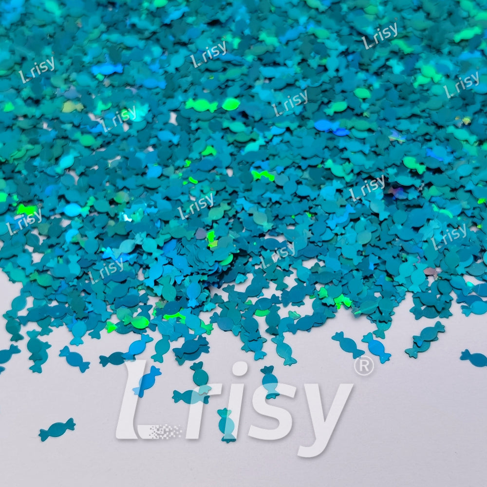 6mm Candy Sweets Shaped Holographic Teal Green Glitter LB0702