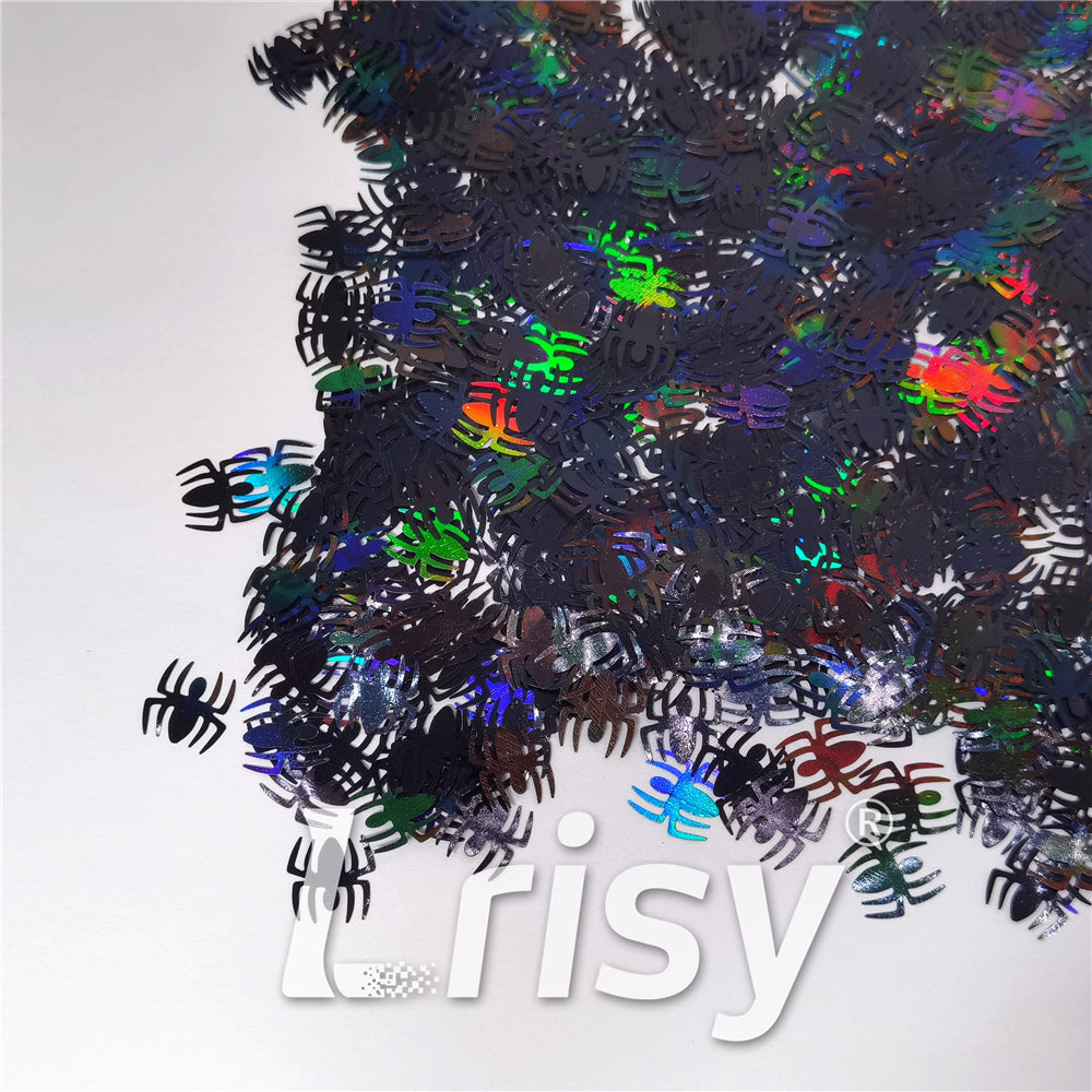 10mm Halloween Spider Holographic Black Shaped Glitter LB01000