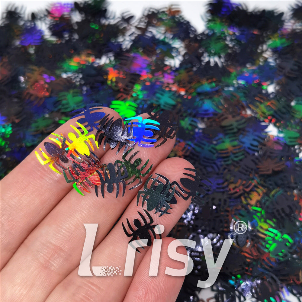 10mm Halloween Spider Holographic Black Shaped Glitter LB01000