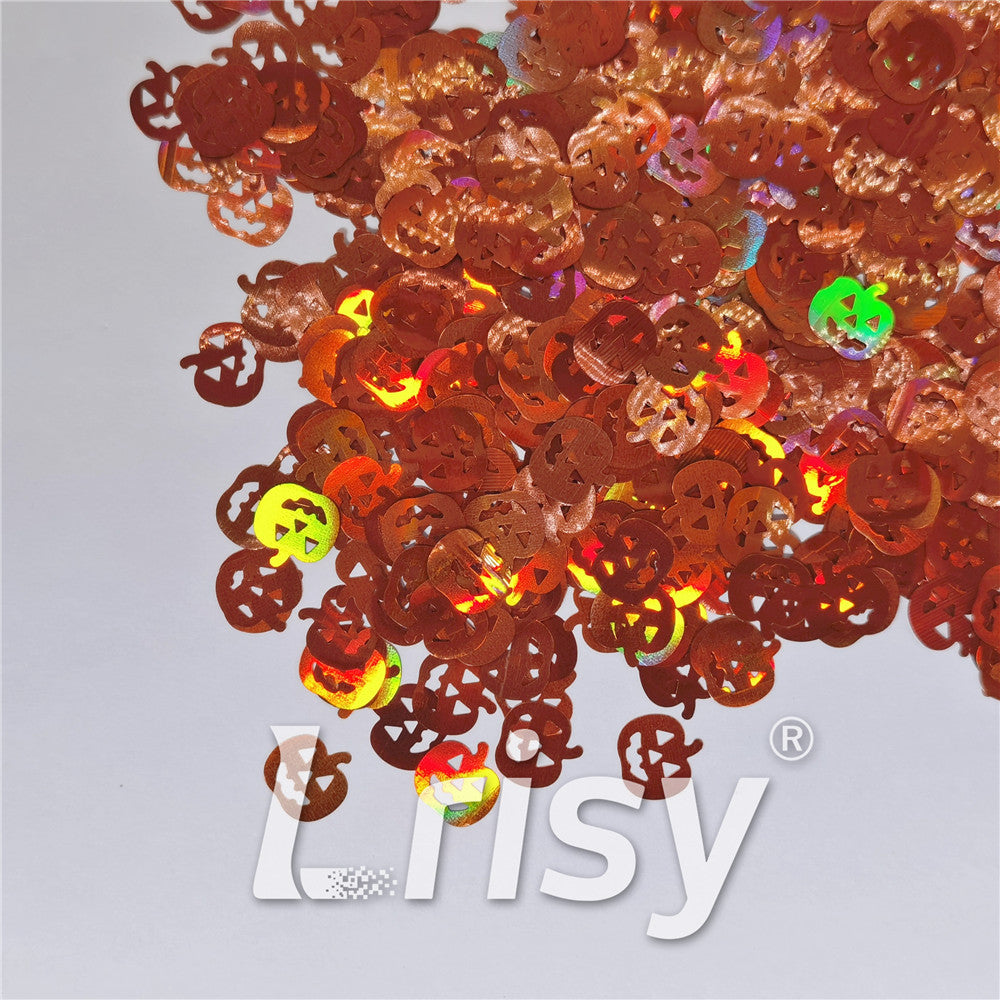 10mm Halloween Pumpkin Holographic Brown Shaped Glitter LB0401