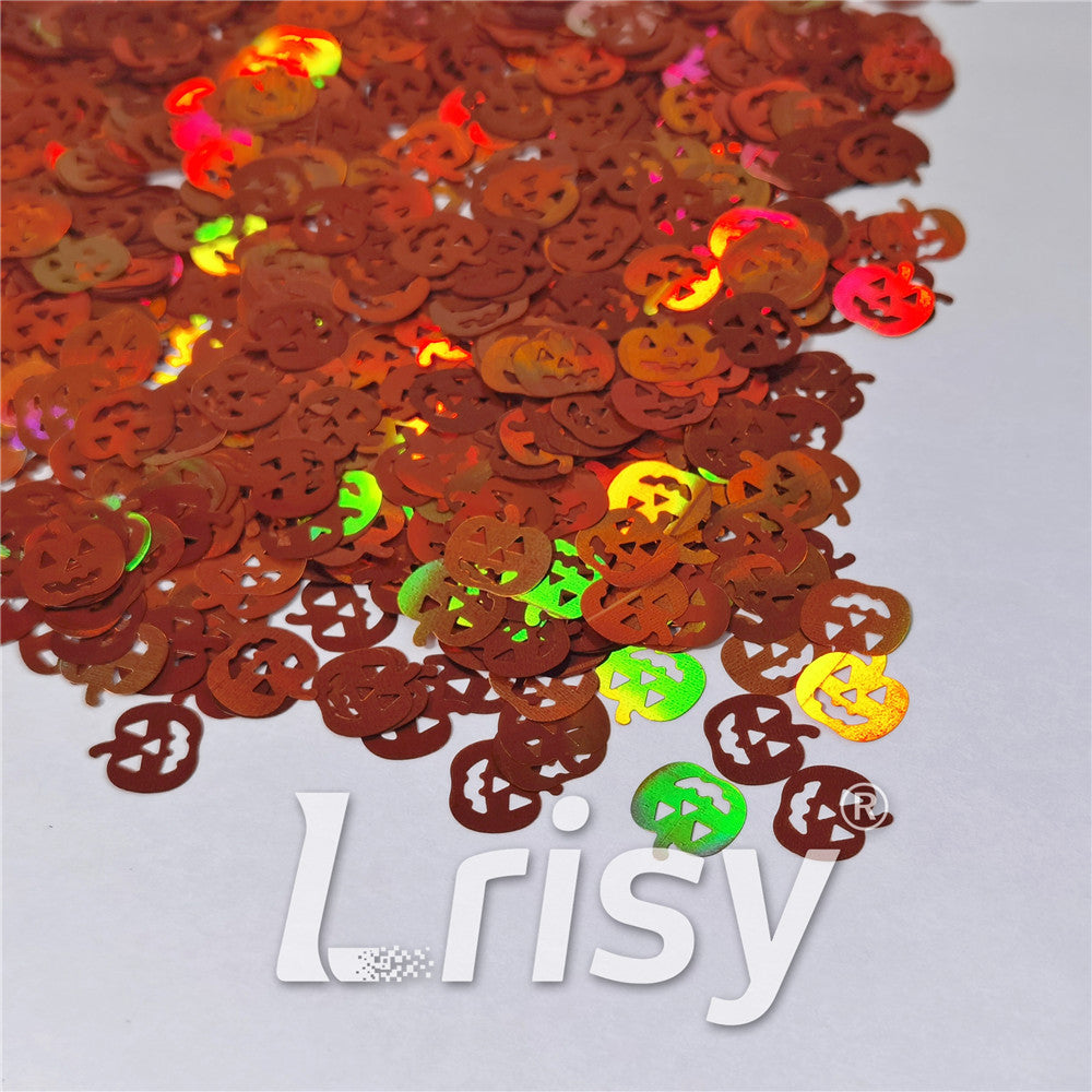 10mm Halloween Pumpkin Holographic Brown Shaped Glitter LB0401
