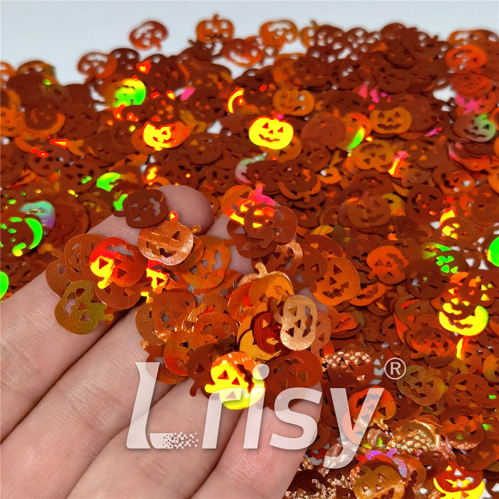 10mm Halloween Pumpkin Holographic Brown Shaped Glitter LB0401