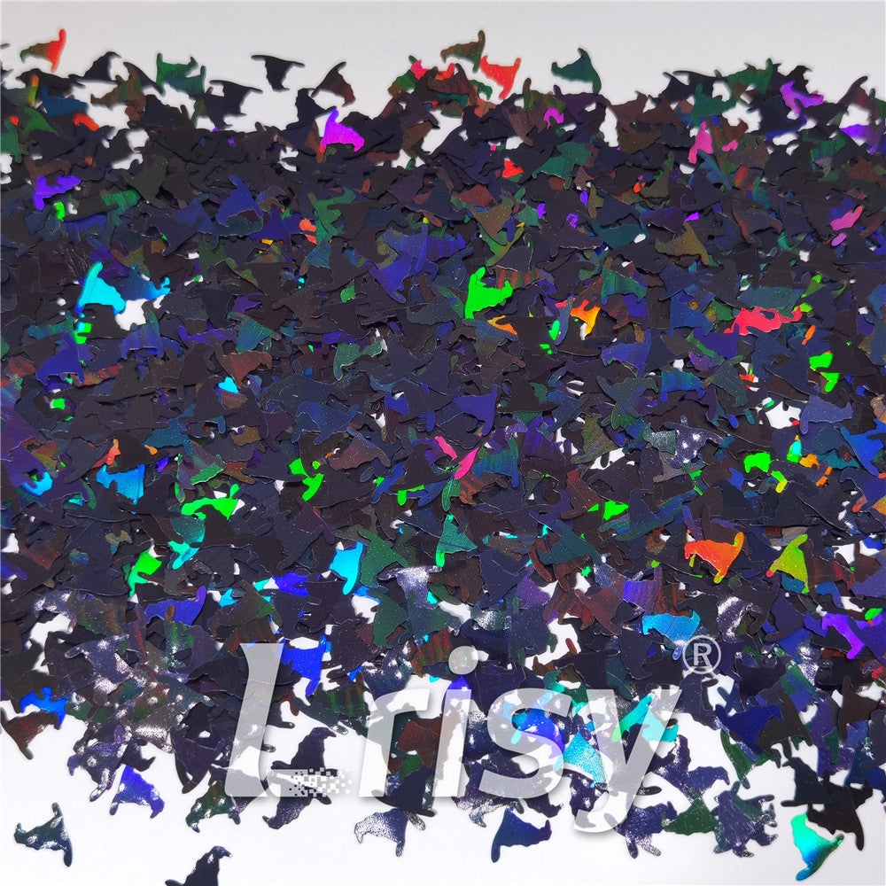 10mm Halloween Witchcraft (Magic) Hat Holographic Black Shaped Glitter LB01000