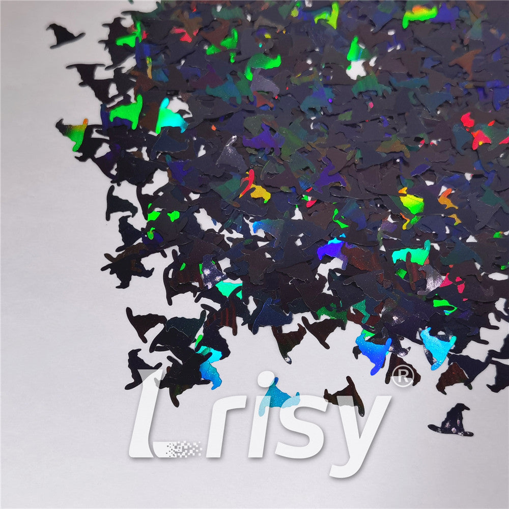 10mm Halloween Witchcraft (Magic) Hat Holographic Black Shaped Glitter LB01000