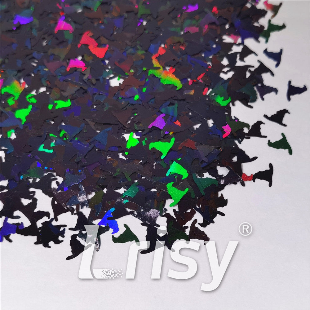 10mm Halloween Witchcraft (Magic) Hat Holographic Black Shaped Glitter LB01000