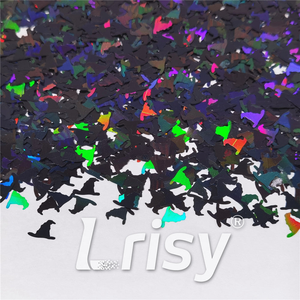 10mm Halloween Witchcraft (Magic) Hat Holographic Black Shaped Glitter LB01000