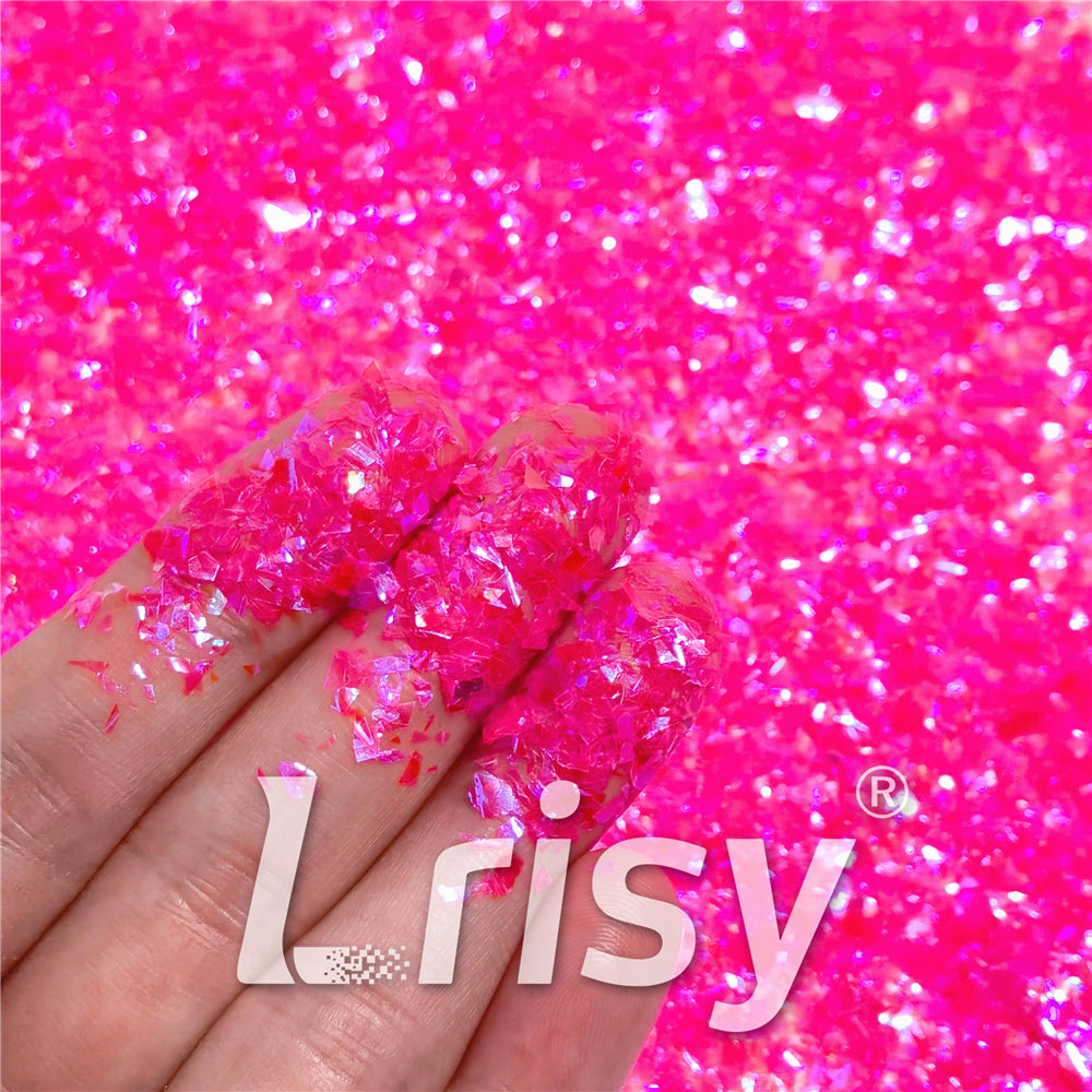 Fluorescent High Brightness Magenta Iridescent Cellophane Glitter Shards (Flakes) FC349 4x4