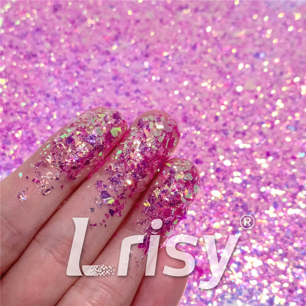 Fluorescent Rose Pink High Brightness Iridescent Cellophane Glitter Shards (Flakes) FC339A 4x4