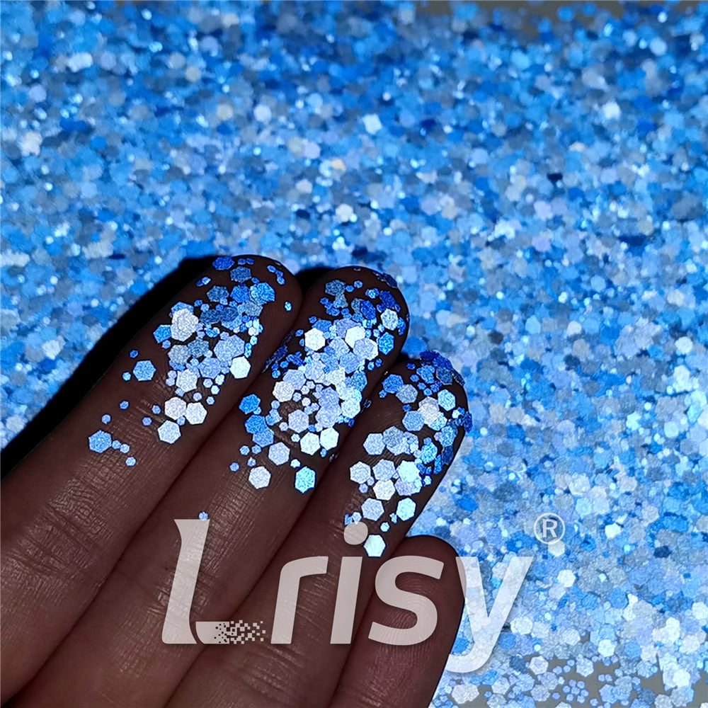 Mixed Glow In The Dark (Reflect Light At Night) Sea Blue To Sky Blue Glitter FC-FG715