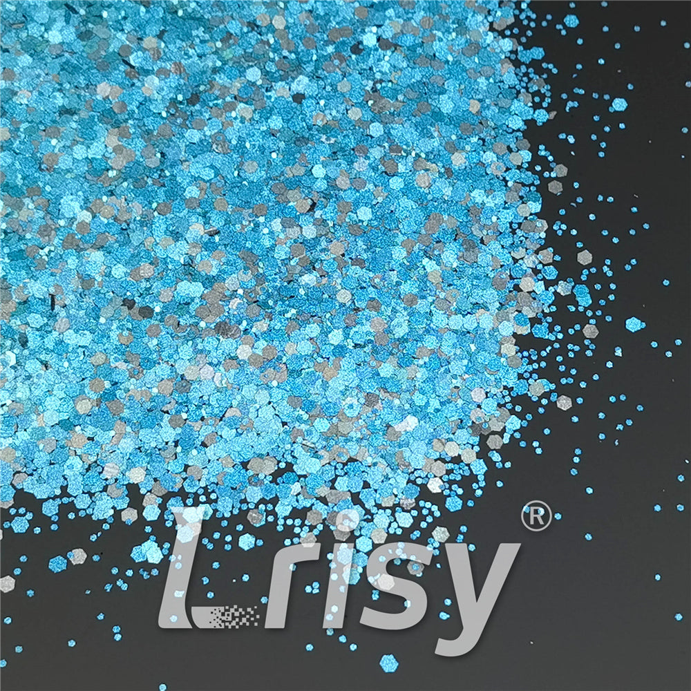 Mixed Glow In The Dark (Reflect Light At Night) Lake Green To Sky Blue Glitter FC-FG710