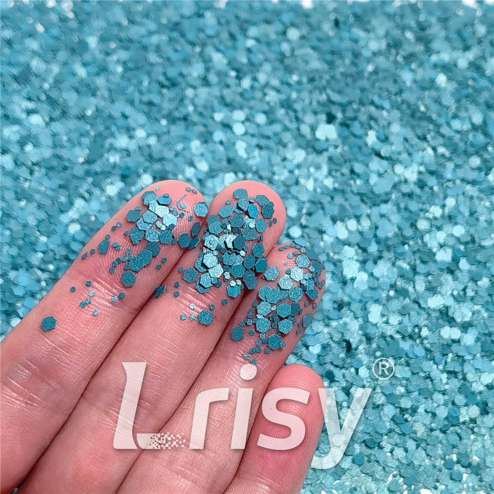 Mixed Glow In The Dark (Reflect Light At Night) Lake Green To Sky Blue Glitter FC-FG710