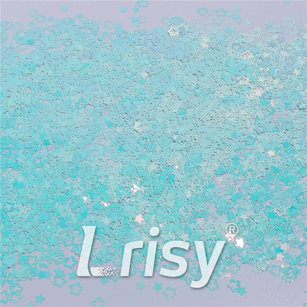 6mm Rounded Hollow Out Star Shaped Iridescent Ice Blue Glitter C021R