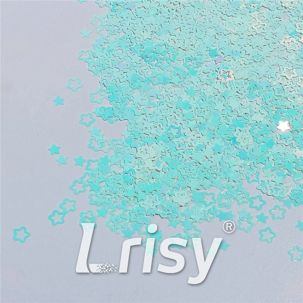 6mm Rounded Hollow Out Star Shaped Iridescent Ice Blue Glitter C021R
