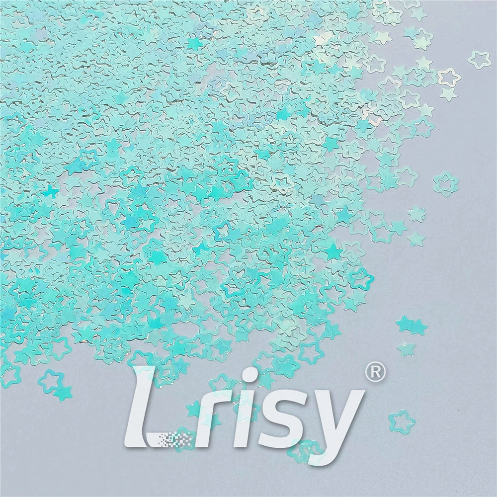 6mm Rounded Hollow Out Star Shaped Iridescent Ice Blue Glitter C021R