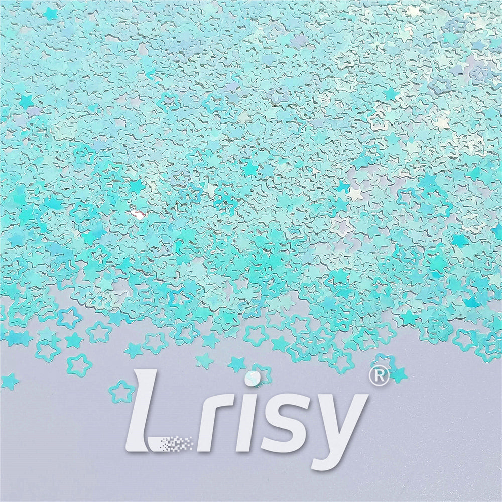 6mm Rounded Hollow Out Star Shaped Iridescent Ice Blue Glitter C021R