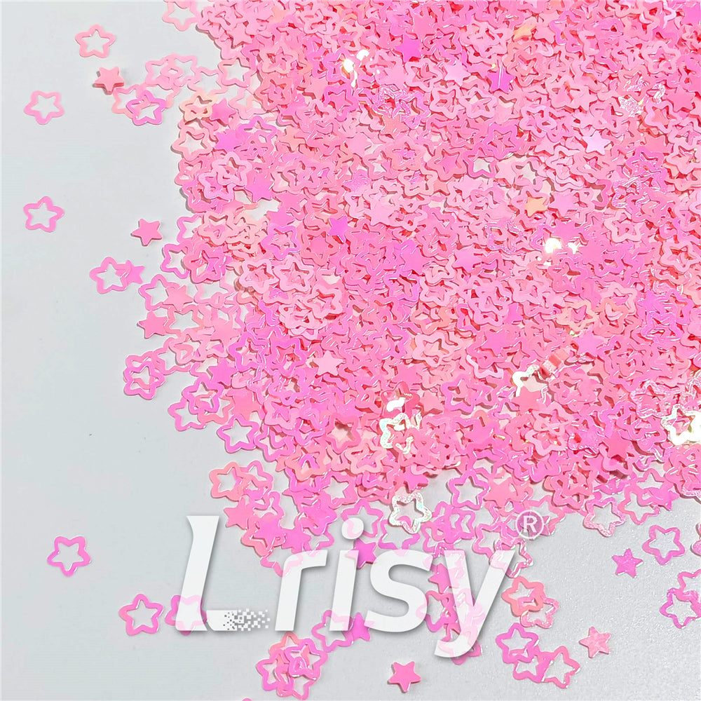 6mm Rounded Hollow Out Star Shaped Iridescent Tender Pink Glitter C018R