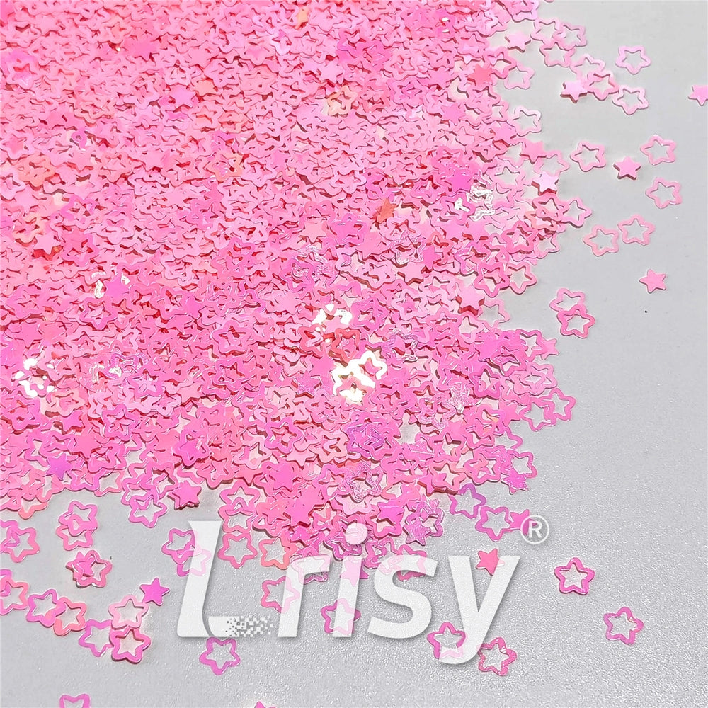 6mm Rounded Hollow Out Star Shaped Iridescent Tender Pink Glitter C018R