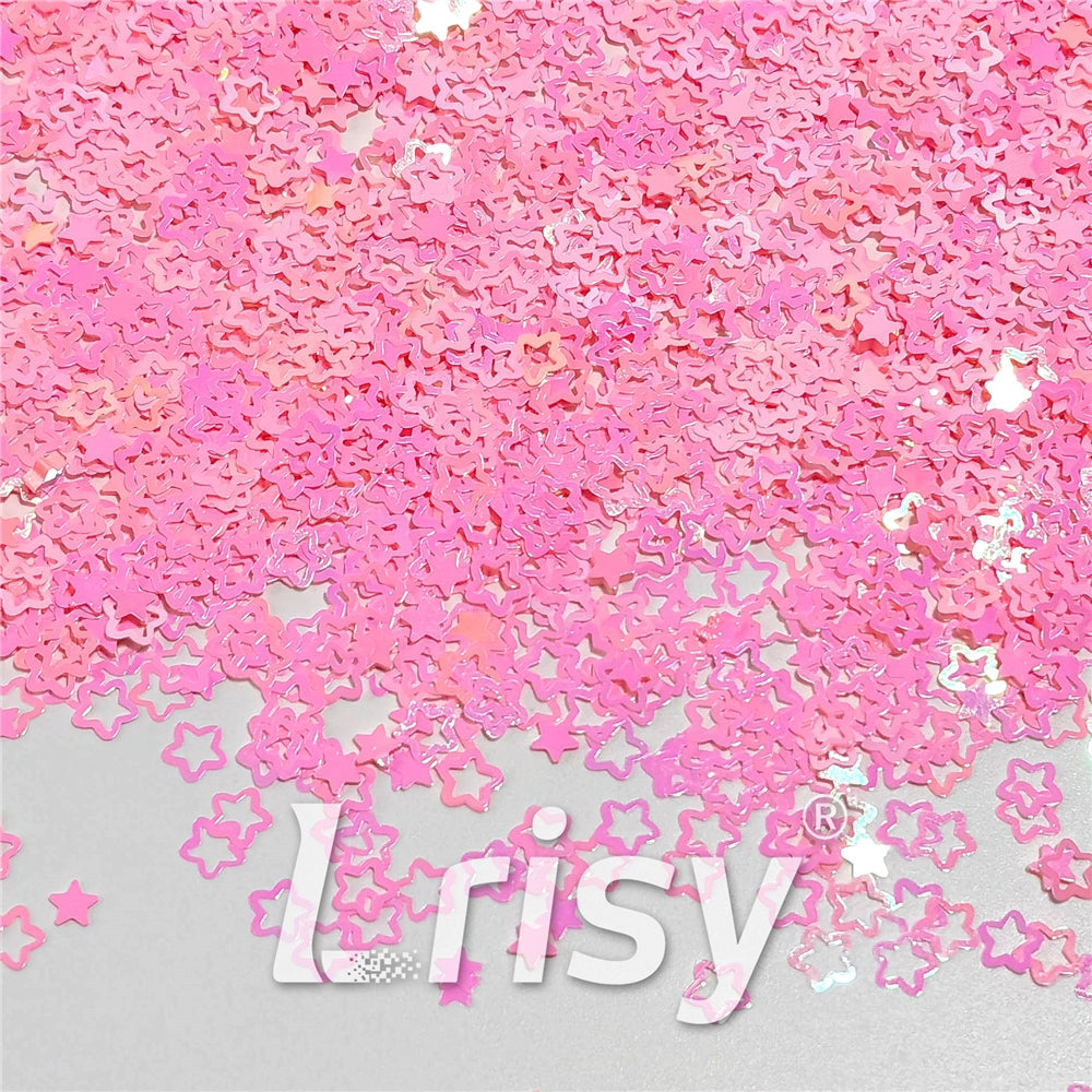 6mm Rounded Hollow Out Star Shaped Iridescent Tender Pink Glitter C018R
