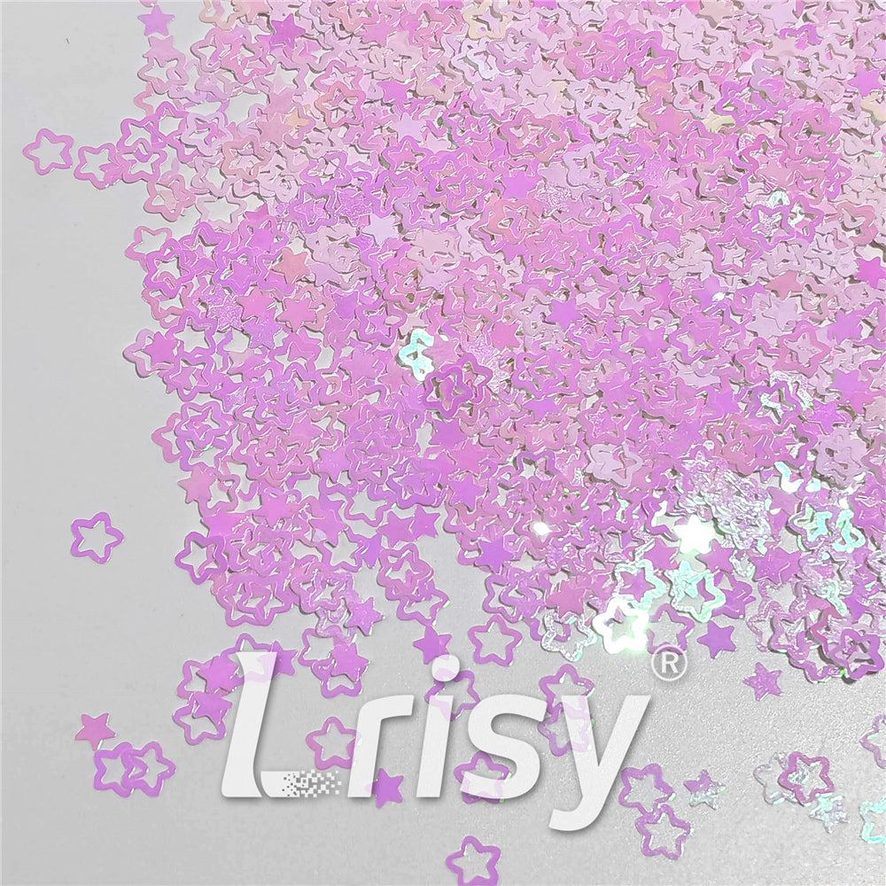 6mm Rounded Hollow Out Star Shaped Dream Pink Iridescent Glitter C003R